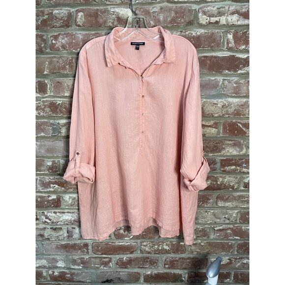 Eileen Fisher Irish Linen Popover Collared Tunic‎ Top Lagenlook Melon size Large - Picture 11 of 11